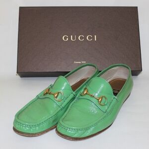 Gucci Vernice Naplack Green Leather Slip-On Loafers